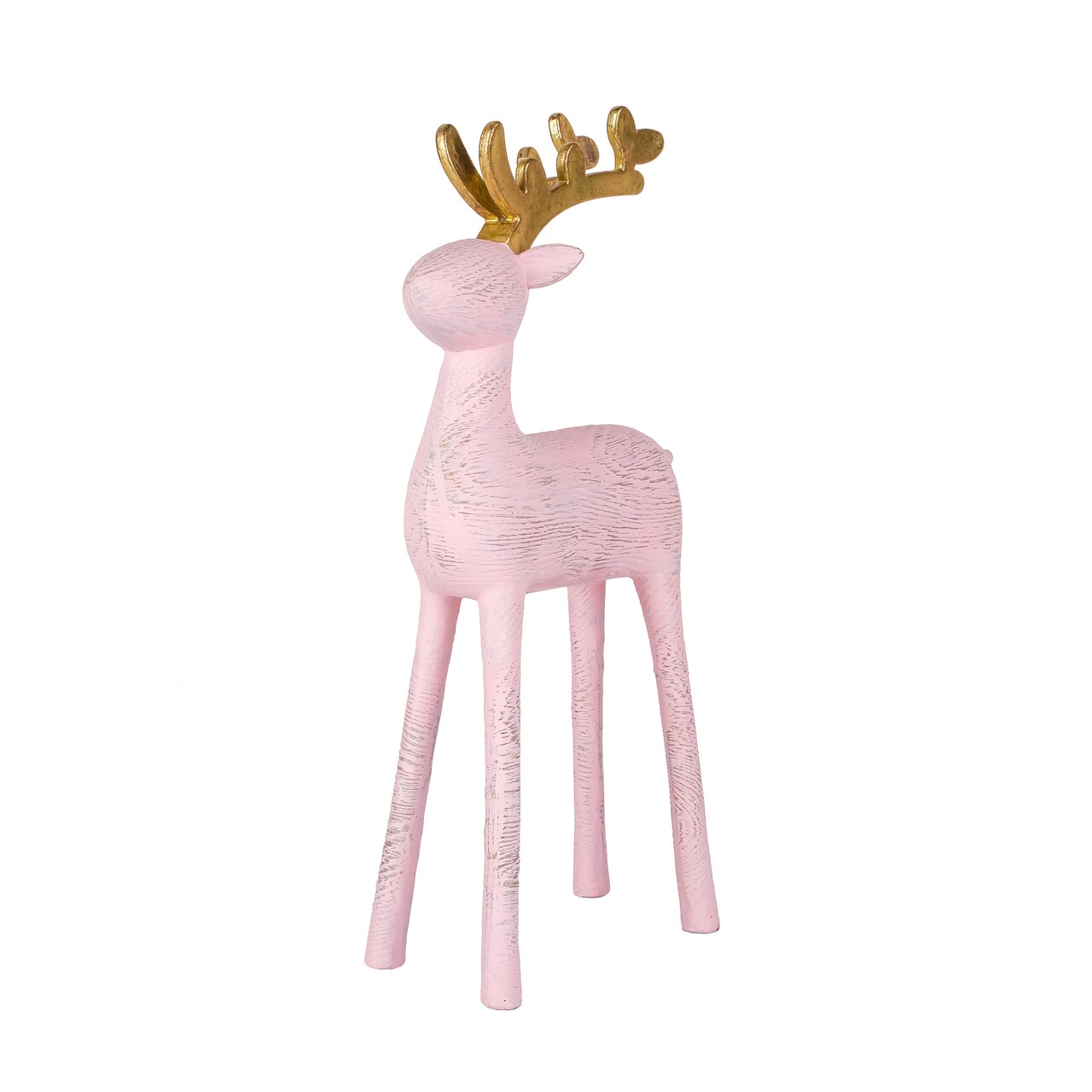 National Tree Company First Traditions Woodgrain Reindeer Christmas Decor with Woodgrain Finish, Pink, 12 in